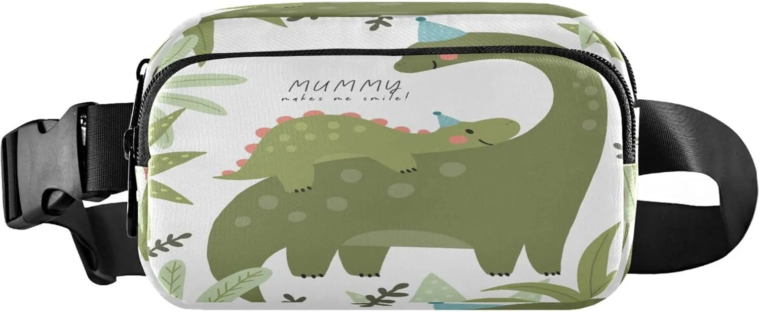 Exnundod Fanny Packs for Women & Men Mother's Day Dinosaur Cartoon, Waist Pack Mummy Crossbody Bags Belt Adjustable Strap for Running Hiking Workout