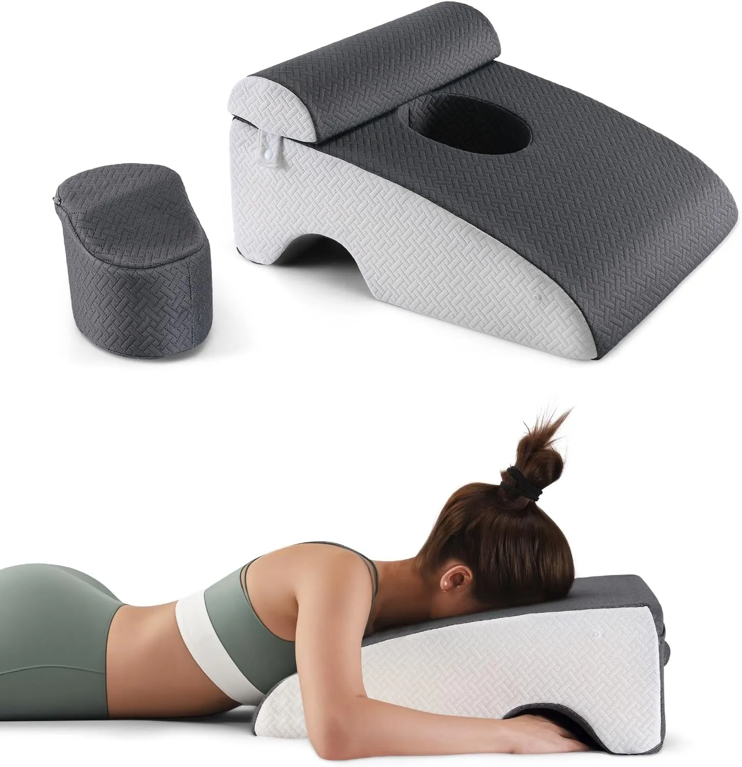 Face Down Pillow After Eye Surgery, Ergonomic Face Down Pillow for Sleeping, Prone Pillow After Eye Surgery for Massage and Stomach Sleeping, Vitrectomy Pillow with Handle and Pocket(Gray)