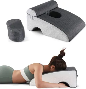 Face Down Pillow After Eye Surgery, Ergonomic Face Down Pillow for Sleeping, Prone Pillow After Eye Surgery for Massage and Stomach Sleeping, Vitrectomy Pillow with Handle and Pocket(Gray)
