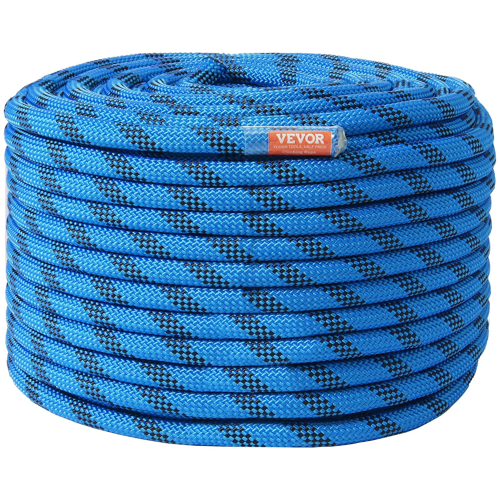 (FINAL PRICES ARE LOWER ON OUR SITE!) VEVOR 12.7mm Static Climbing Rope, 60.9M(200ft) Outdoor Rock Climbing Rope 32KN Breaking Tension, Fiber Rope with Steel Snap Hooks for Escape, Rappelling, Fire Rescue, Blue