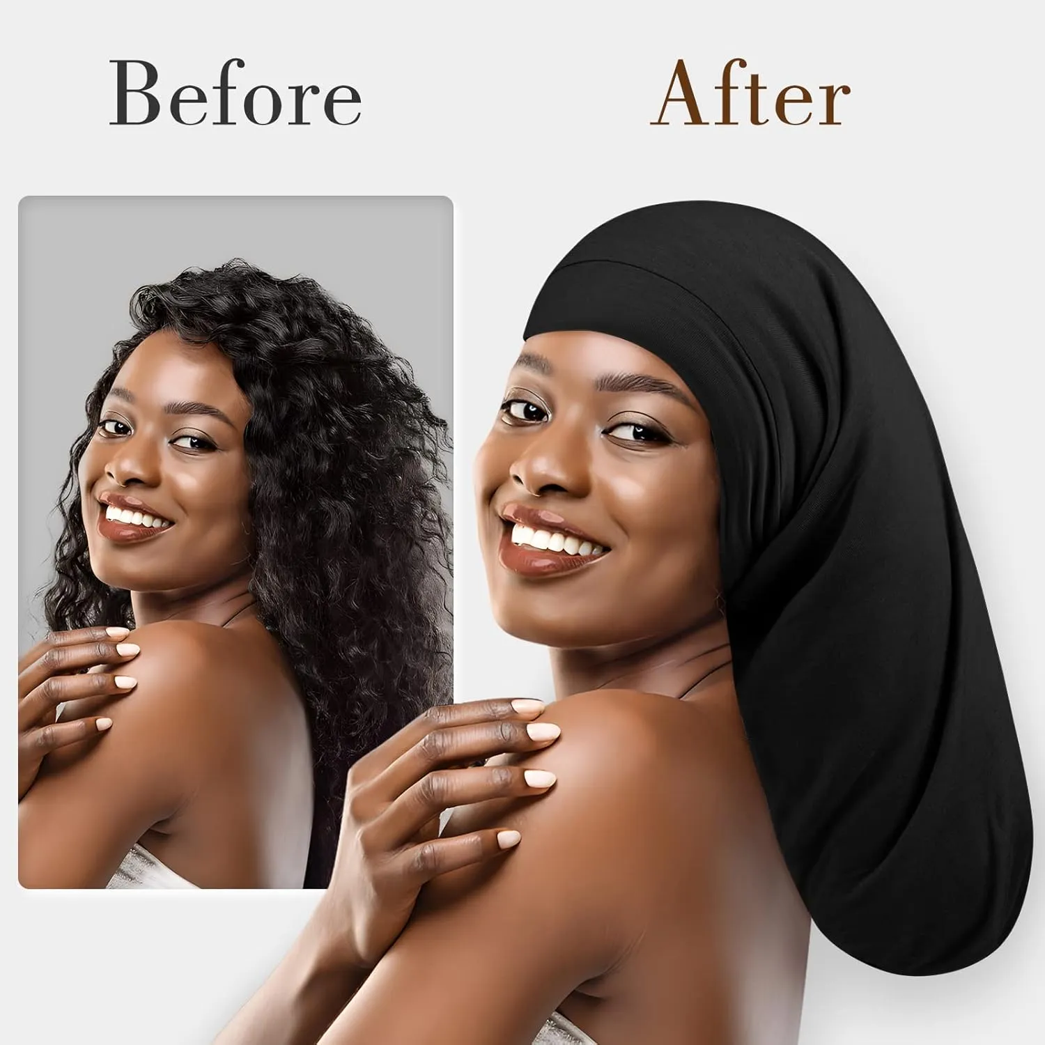 Fittia Long XL Silk Satin Bonnet for Braids, Dreadlocks for Curly Hair Sleeping, Large Silk Sleep Cap for Black Women Men Frizzy Hair
