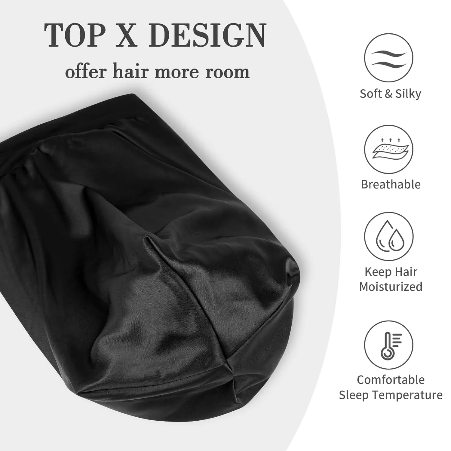 Fittia Long XL Silk Satin Bonnet for Braids, Dreadlocks for Curly Hair Sleeping, Large Silk Sleep Cap for Black Women Men Frizzy Hair