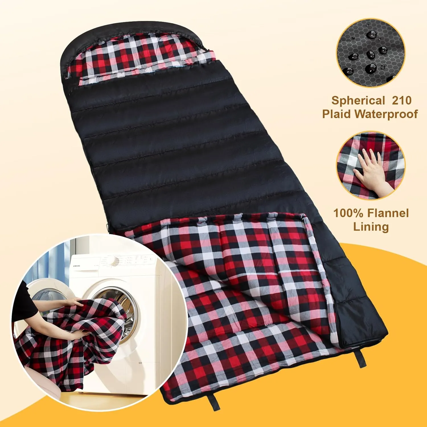 Flannel Sleeping Bag 0 Degree Cold Weather for Adults XXL Sleeping Bag 4 Season Big and Tall with Compression Sack