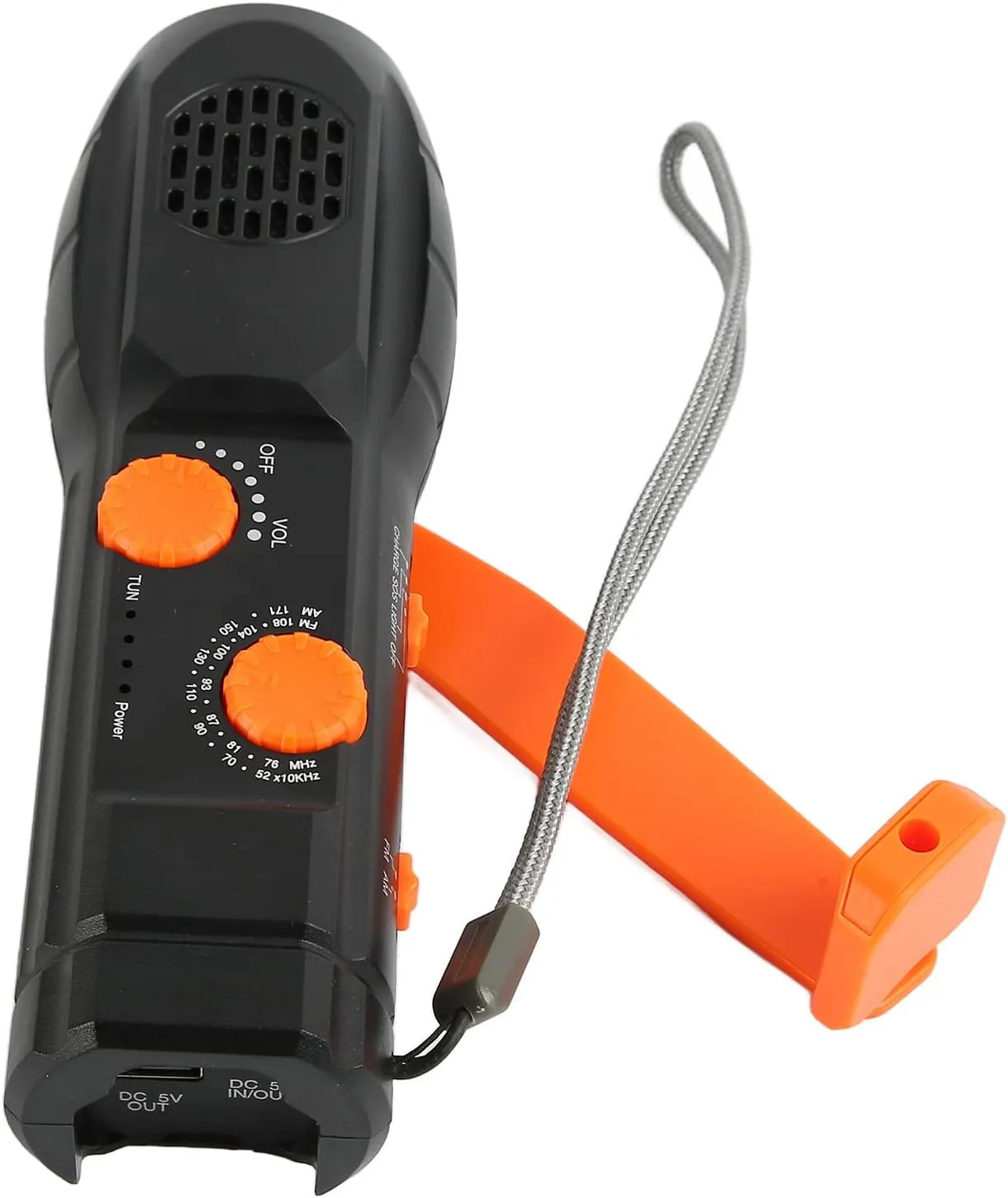 Flashlight Emergency Radio Hand Crank Power AM FM USB Charging SOS Alarm LED Light Compact Design for Outdoor Camping Hiking ABS Material 1200mAh Battery (Black)