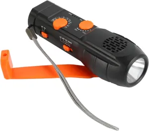 Flashlight Emergency Radio Hand Crank Power AM FM USB Charging SOS Alarm LED Light Compact Design for Outdoor Camping Hiking ABS Material 1200mAh Battery (Black)