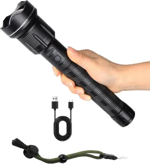 Flashlight Rechargeable Flashlight, Super Bright 20000 Lumens, Zoomable, 5 Lighting Modes, IP65 Waterproof, Handheld Powerful Flashlight for Emergency, Outdoor, Home, Camping, Hiking