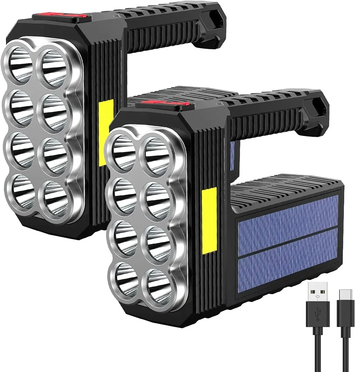 Flashlight Rechargeable Flashlights, 2pcs 2000 High Lumens Super Bright 8 LED COB Sidelight with 3 Modes, Portable Lightweight Waterproof Spotlight Flashlight for Emergency