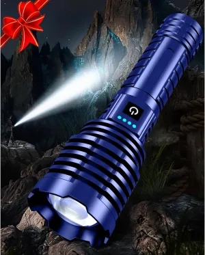 Flashlights 2400.000 High Lumens, Super Bright LED Rechargeable Flash light, Long Battery Life, Hoslter, Powerful Waterproof Handheld Flashlights with Zoomable 5 Modes for Emergencies Camping (Blue)