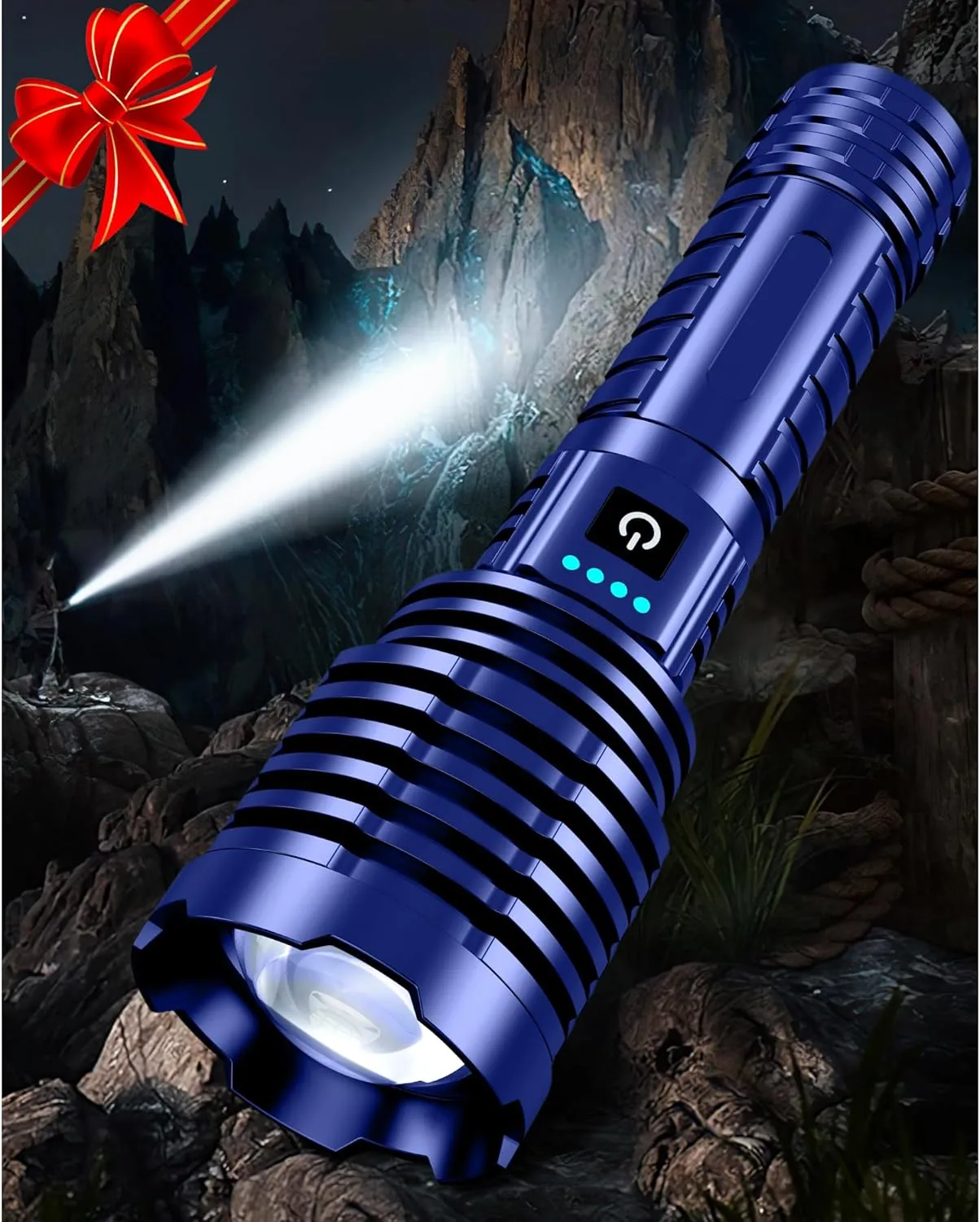 Flashlights 2400.000 High Lumens, Super Bright LED Rechargeable Flash light, Long Battery Life, Hoslter, Powerful Waterproof Handheld Flashlights with Zoomable 5 Modes for Emergencies Camping (Blue)