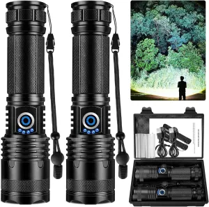 Flashlights High Lumens Rechargeable 2 Pack, Super Bright Led Flashlights with 5 Light Modes, Powerful Handheld Flash Light for Home Camping Eɱergencies, IPX6 Waterproof
