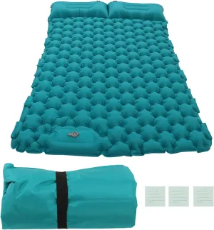 flexman Double Sleeping Pad, 77 X 49 X 3.5 Inflatable Sleeping Pad with Pillow Storage Bag, Foot Operated Nylon Sleeping Mat for Hiking Traveling Tent Camping Office (Blue)
