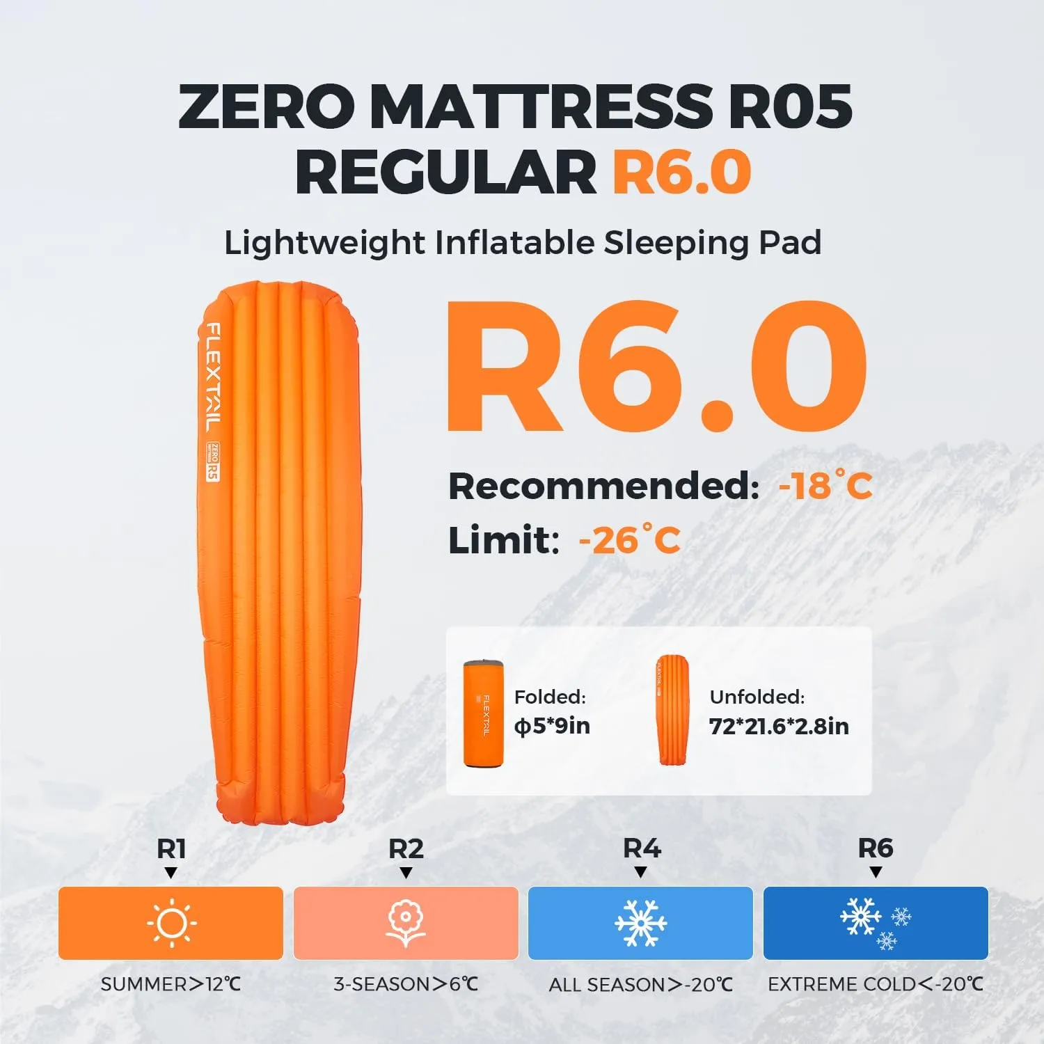 FLEXTAILGEAR Inflatable Sleeping Pad with 6R Value – Ultralight 2.8 Inch Camping Mattress, 4 Seasons Compact Air Mattress for Camping Traveling Backpacking Hiking