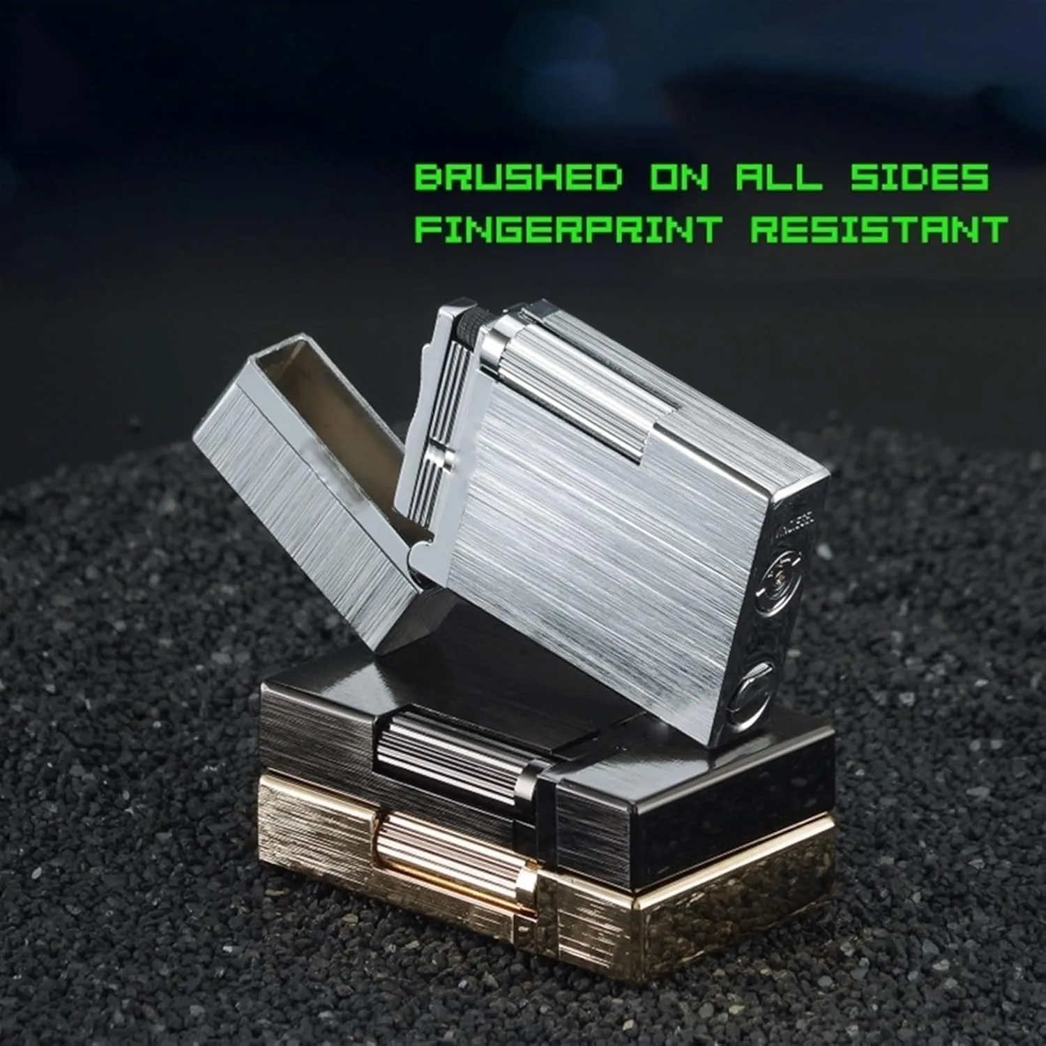 Flint Side Slide Lighter, Classic Grinding Wheel, Metal Ping Sound, Adjustable Soft Flame, Refillable Gas Butane Lighter, for Cigarette/Cigar/Candle, Silver
