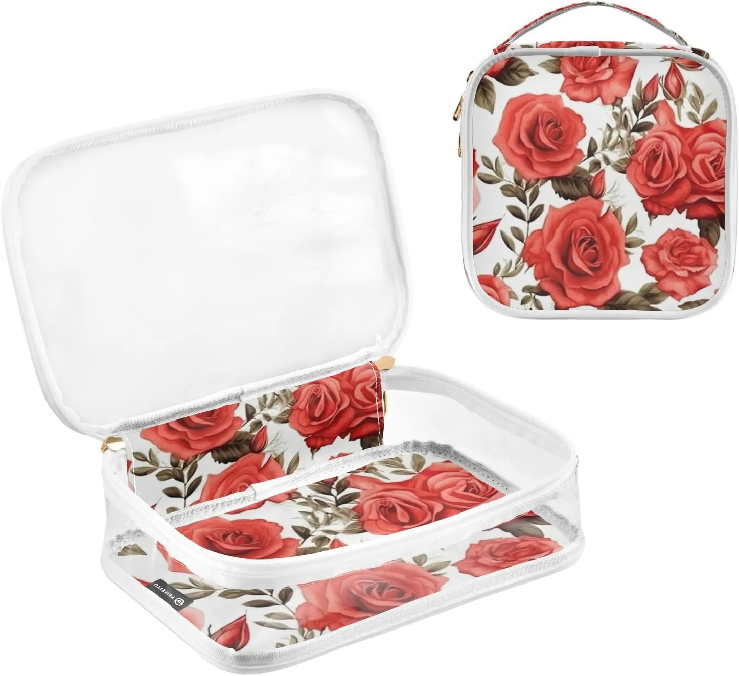 GAIGEO All Red Roses Clear Carry on Travel Toiletry Bag, Toiletry Bag for Travel, Womens Toiletry Bag Travel, 2 Pack