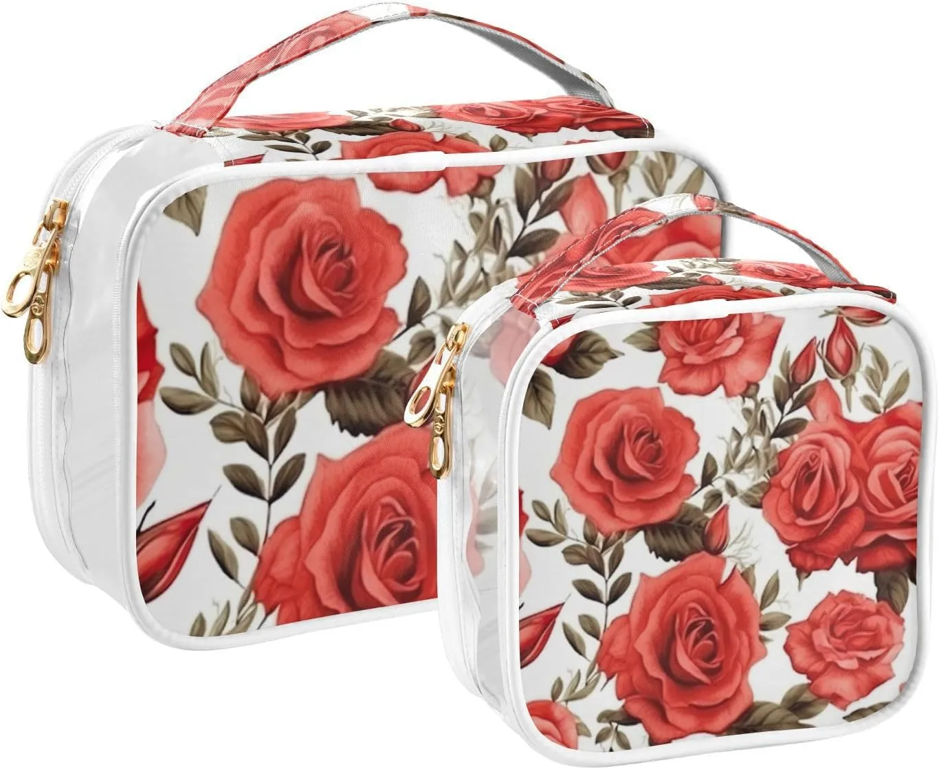 GAIGEO All Red Roses Clear Carry on Travel Toiletry Bag, Toiletry Bag for Travel, Womens Toiletry Bag Travel, 2 Pack