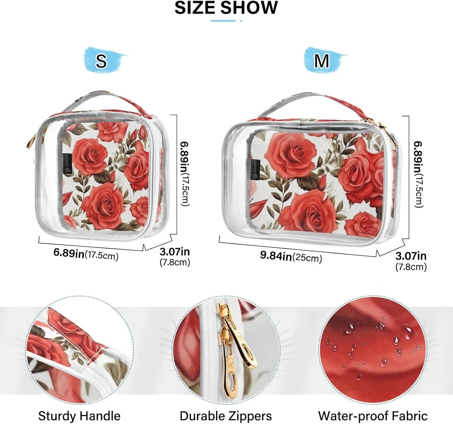 GAIGEO All Red Roses Clear Carry on Travel Toiletry Bag, Toiletry Bag for Travel, Womens Toiletry Bag Travel, 2 Pack