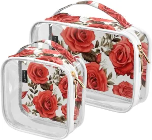 GAIGEO All Red Roses Clear Carry on Travel Toiletry Bag, Toiletry Bag for Travel, Womens Toiletry Bag Travel, 2 Pack