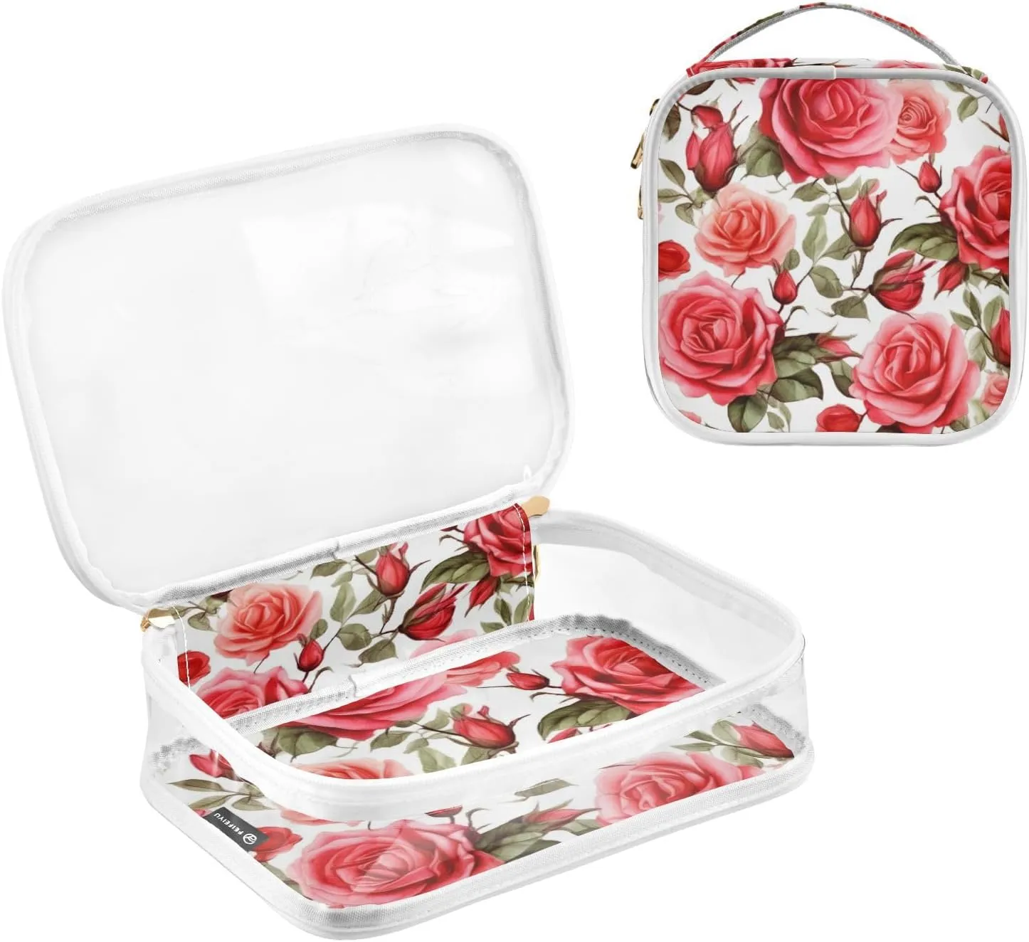 GAIGEO Bright and Colorful Watercolor Roses Clear Cosmetic Bag Set, Toiletry Bag for Women Tsa Approved, Toiletytravel Bag for Women, 2 Pack