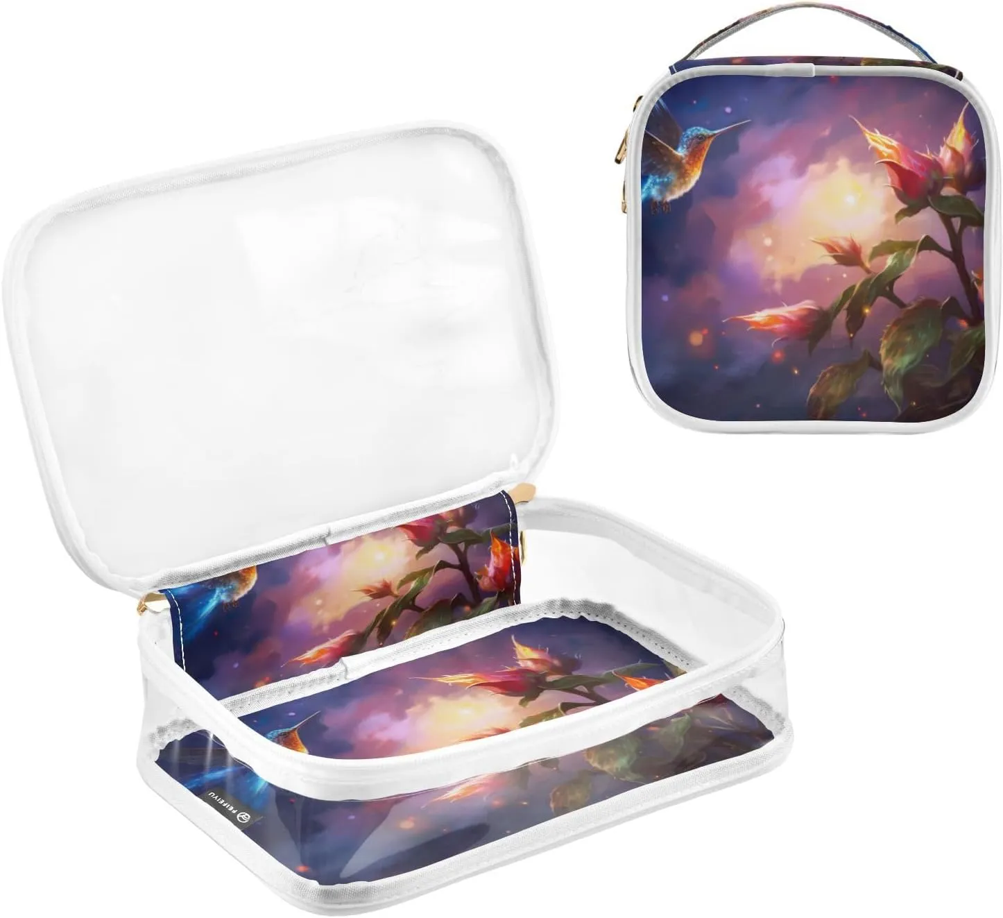 GAIGEO Fantasy Flowers And Birds Clear Bags with Zipper, Clear Liquids Bag for Air Travel, Womens Travel Toiletry Bag, 2 Pack