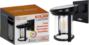 Gama Sonic Solar Coach Wall Lantern, Outdoor Solar Lamp with Edison Bulb and Glass Dome, Black (1BE40010)