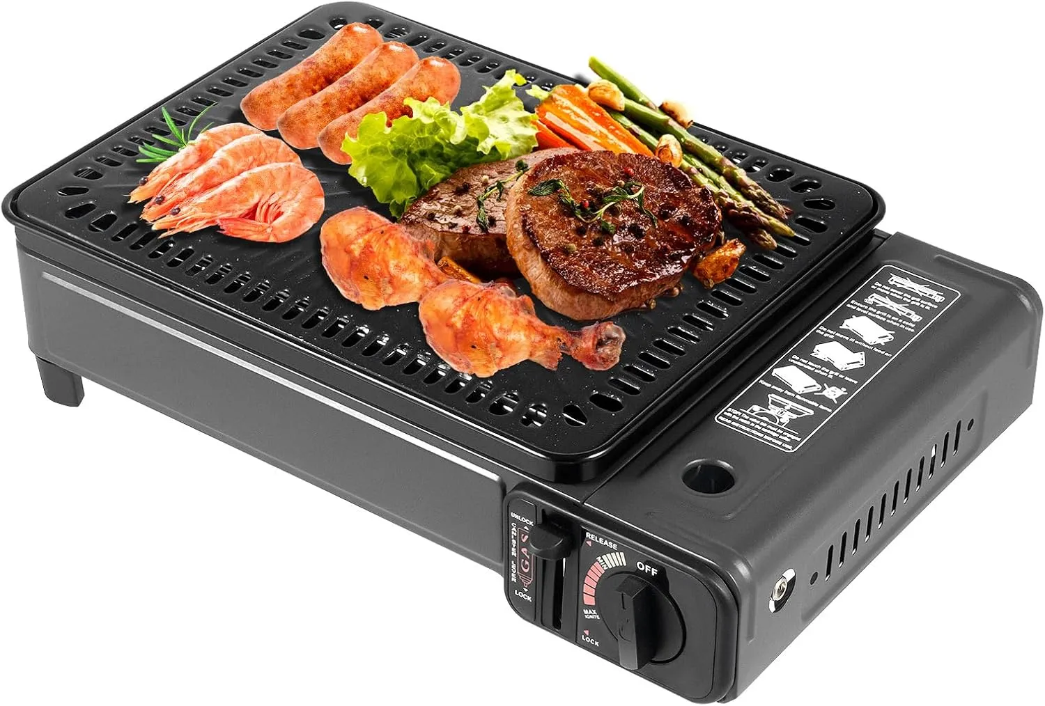Gas Grill Butane Stove, Portable Camping Gas Stove with Carrying Case, Free Standing BBQ Grill, Adjustable Heat Tabletop Grill Tool for Camping, Traveling, Trekking, Outdoor Cooking