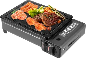 Gas Grill Butane Stove, Portable Camping Gas Stove with Carrying Case, Free Standing BBQ Grill, Adjustable Heat Tabletop Grill Tool for Camping, Traveling, Trekking, Outdoor Cooking