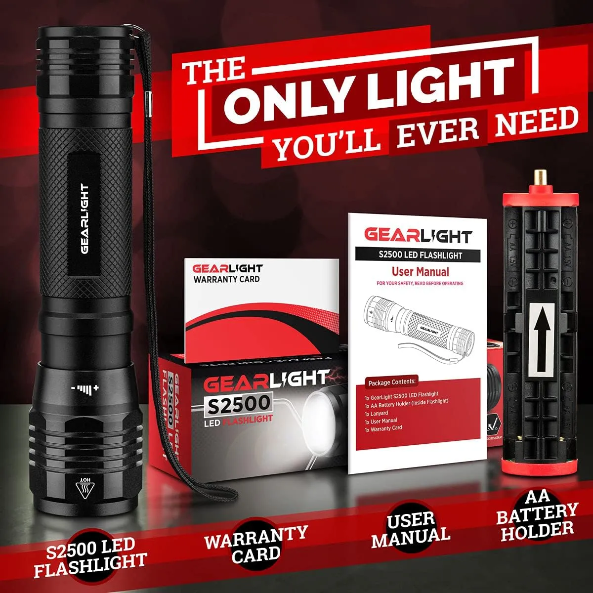 GearLight S2500 LED Flashlight - Extremely Bright, Powerful Tactical Flashlights with High Lumens for Camping, Emergency & Everyday Use