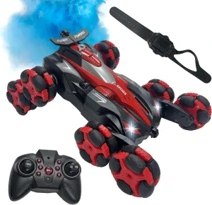 Gesture Sensing RC Stunt Car - Remote Control Car Toys with Lights Music Spray - 8WD 360° RC Cars - Best Gift for Kids for All Ages (Red)