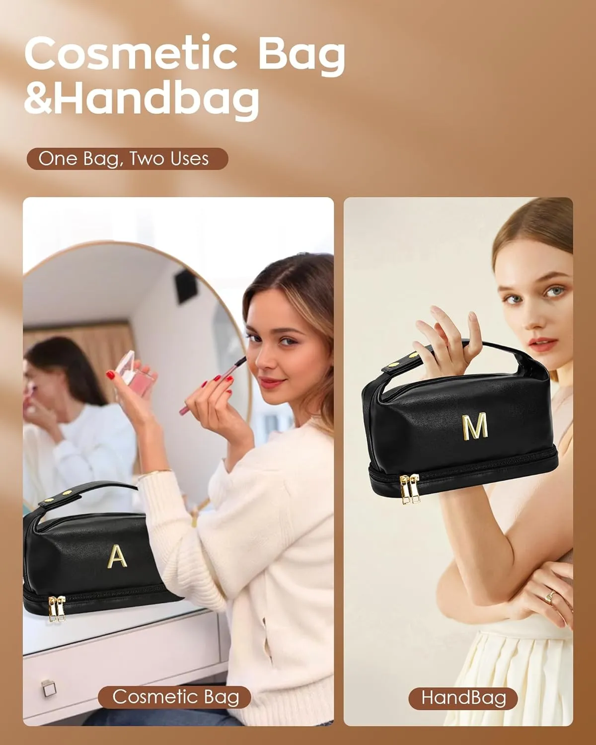 Graduation Gifts for Daughter-Cosmetic Bag with Handle, Waterproof Double Layer Makeup Bag, Makeup Bags, Travel Toiletry Bag with Makeup Brush Organizer Teen Girl gifts Trendy Stuff