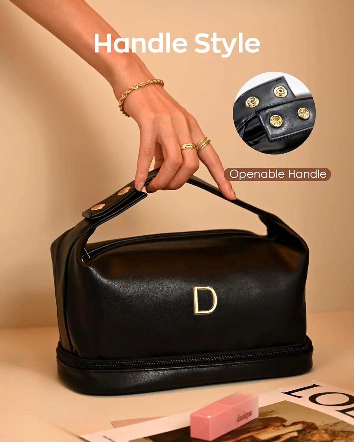 Graduation Gifts for Daughter-Cosmetic Bag with Handle, Waterproof Double Layer Makeup Bag, Makeup Bags, Travel Toiletry Bag with Makeup Brush Organizer Teen Girl gifts Trendy Stuff