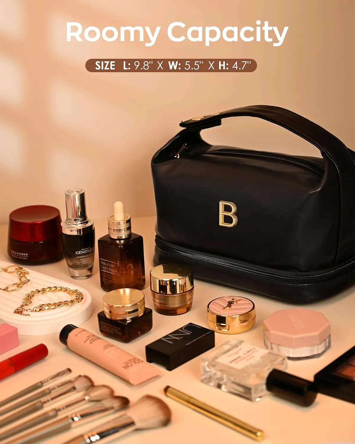 Graduation Gifts for Daughter-Cosmetic Bag with Handle, Waterproof Double Layer Makeup Bag, Makeup Bags, Travel Toiletry Bag with Makeup Brush Organizer Teen Girl gifts Trendy Stuff