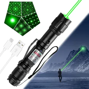Green Light Flashlight, Long Range Dot Beam Pen Tactical Flashlights with Star Cap Adjustable Focus, Rechargeable for Outdoor Use, TV/LED/LCD Screens, Astronomy, Camping and Presentations