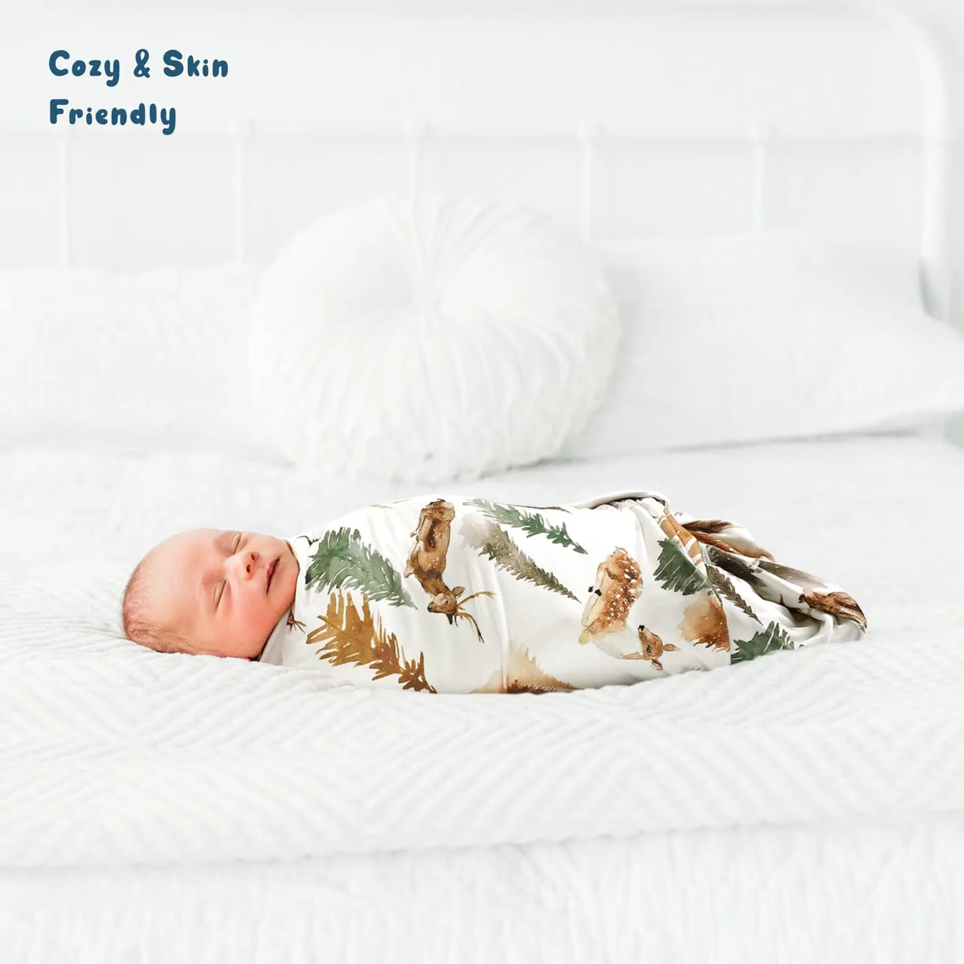 GRSSDER Baby Blankets Super Soft Stretchy Jersey Swaddle Blanket 2 Pack for Baby Boys, Double Layer Reversible Receiving Blankets 34 x 44, Extra Large for Swaddling, Deer & Bear