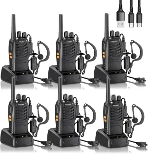 H888S Walkie Talkie Long Range Walkie Talkie for Adults with Earpiece Mic, USB Charging Base, Rechargeable 2-Way Radios for Hiking Camping (6 Pack)