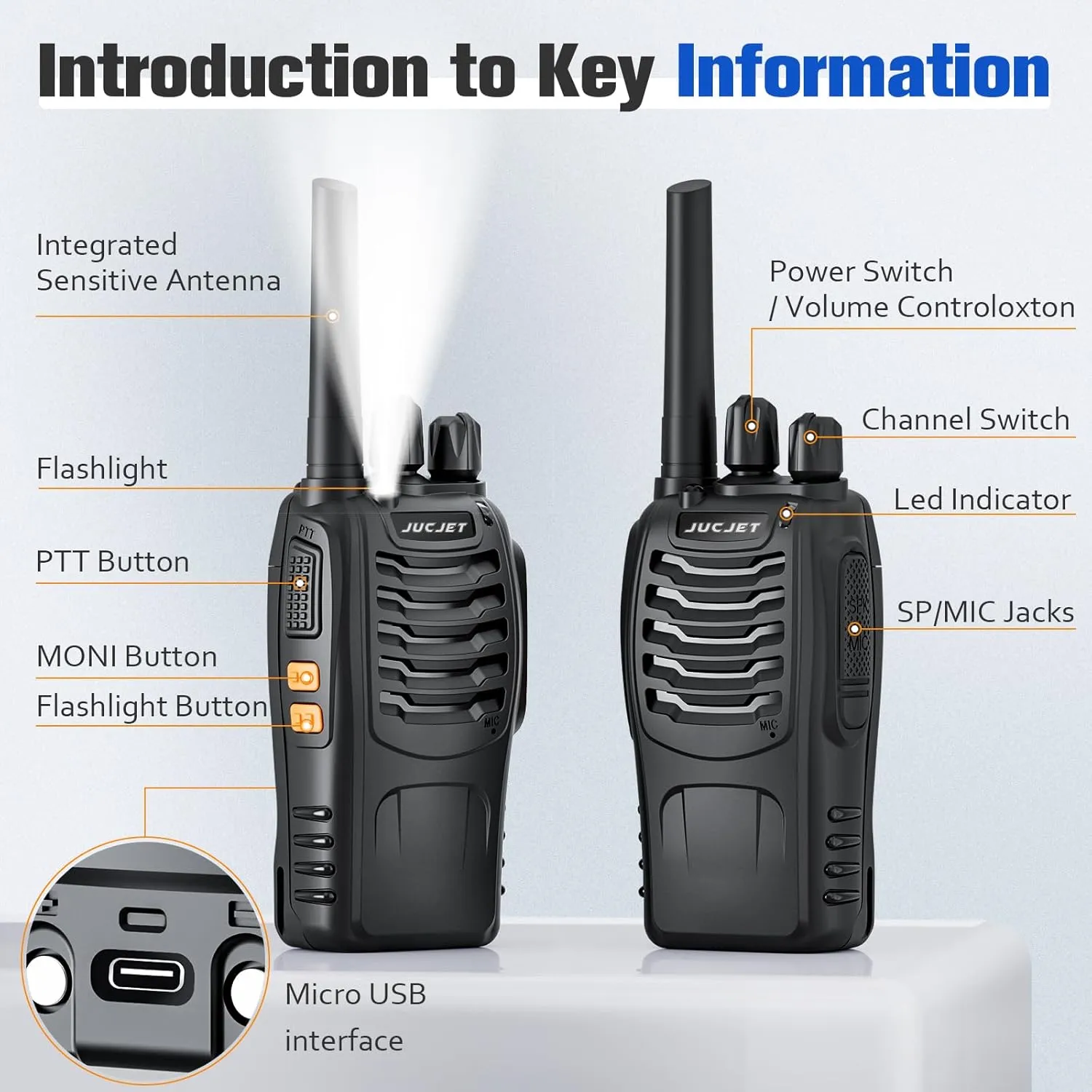 H888S Walkie Talkie Long Range Walkie Talkie for Adults with Earpiece Mic, USB Charging Base, Rechargeable 2-Way Radios for Hiking Camping (6 Pack)
