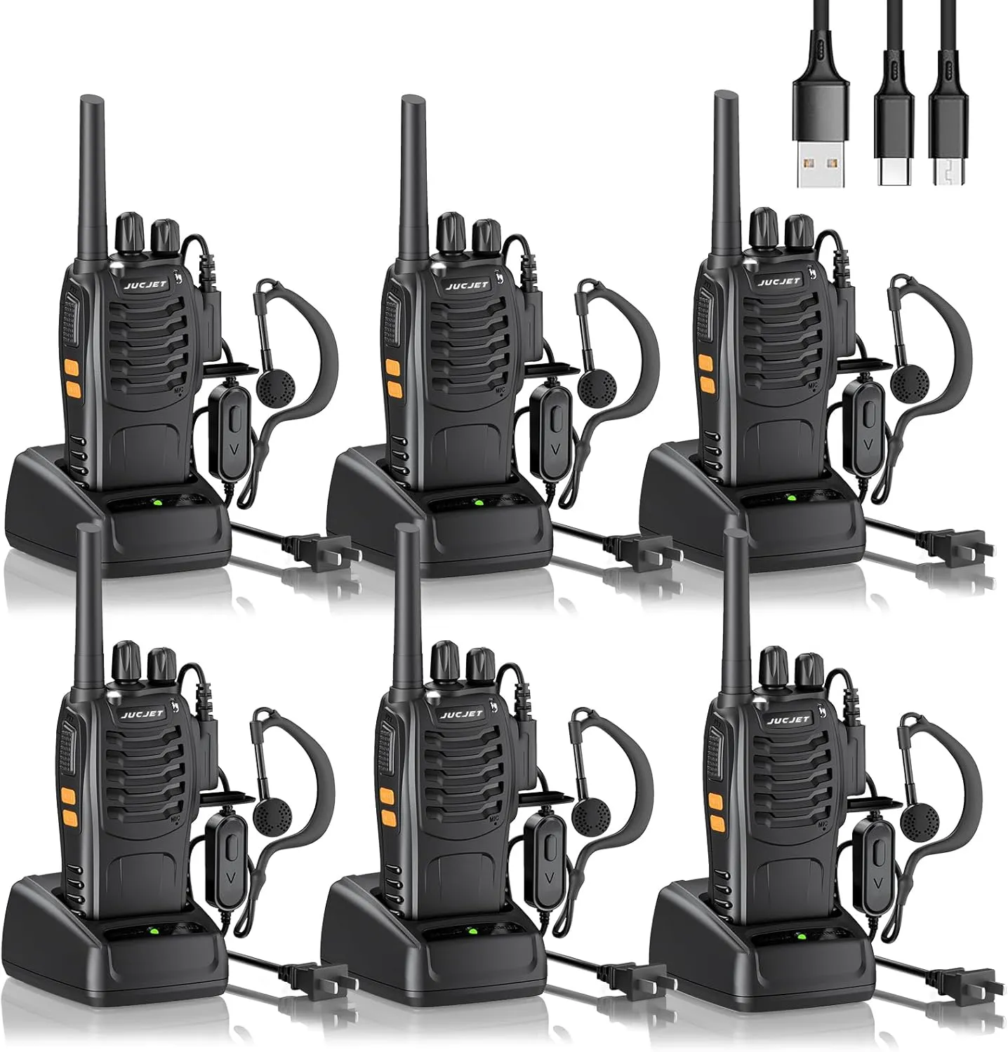 H888S Walkie Talkie Long Range Walkie Talkie for Adults with Earpiece Mic, USB Charging Base, Rechargeable 2-Way Radios for Hiking Camping (6 Pack)