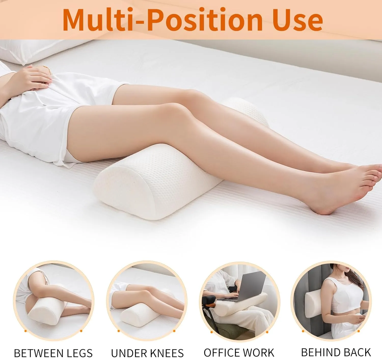 Half Moon Bolster Pillow - Perfect for Legs, Knees, Lower Back, Ankle and Head Support. Versatile Lumbar Support for Bed, Includes Memory Foam and Machine Washable Cover - L
