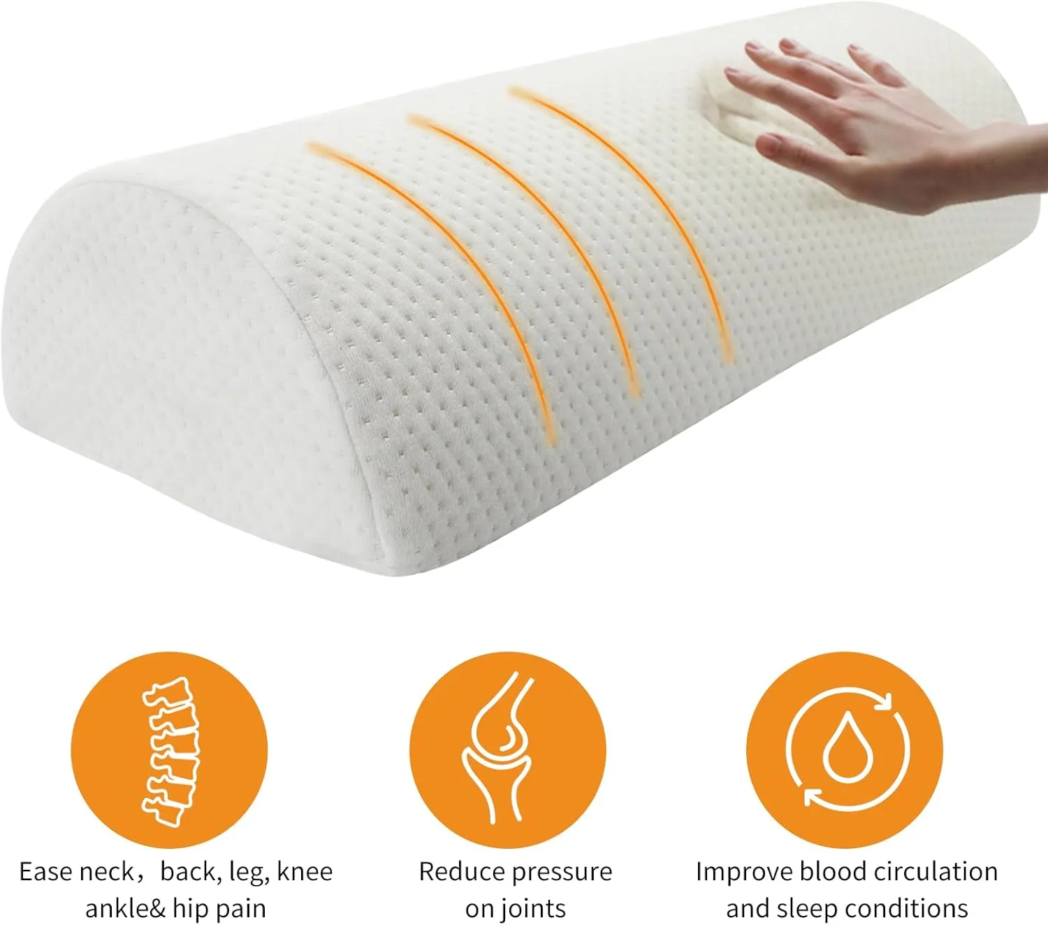 Half Moon Bolster Pillow - Perfect for Legs, Knees, Lower Back, Ankle and Head Support. Versatile Lumbar Support for Bed, Includes Memory Foam and Machine Washable Cover - L