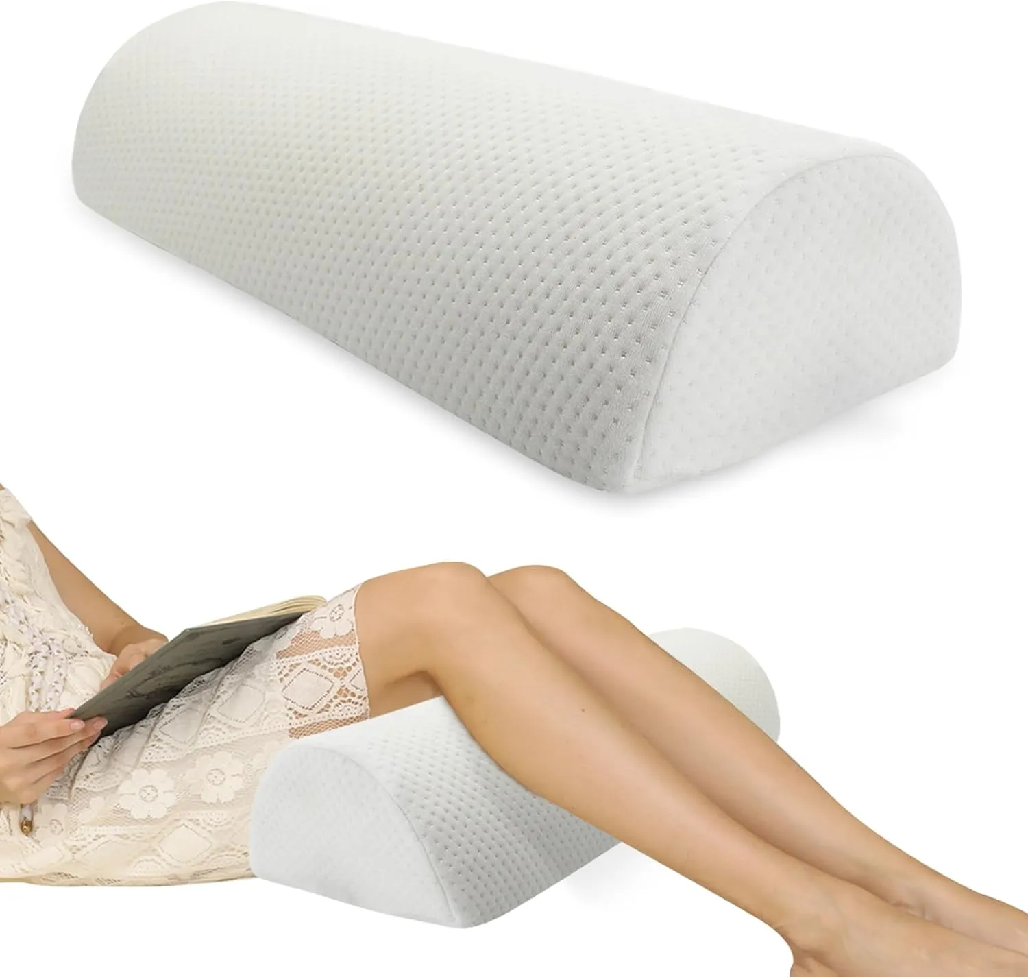 Half Moon Bolster Pillow - Perfect for Legs, Knees, Lower Back, Ankle and Head Support. Versatile Lumbar Support for Bed, Includes Memory Foam and Machine Washable Cover - L
