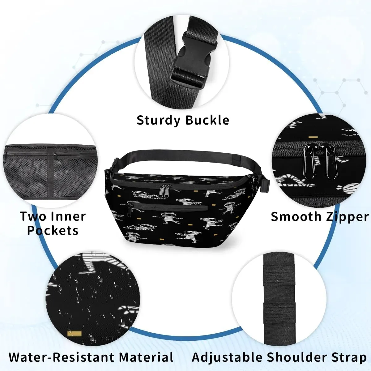 Halloween Mummy Crossbody Sling Bag for Women Men Crossbody Backpack with 4 Zipper Pockets Fanny Pack Shoulder Casual Daypack for Travel Running Hiking Cycling