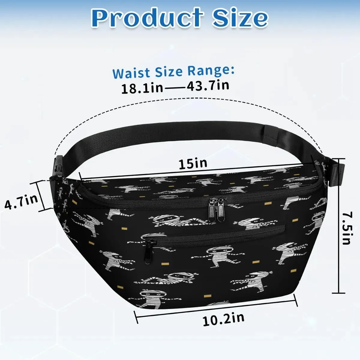 Halloween Mummy Crossbody Sling Bag for Women Men Crossbody Backpack with 4 Zipper Pockets Fanny Pack Shoulder Casual Daypack for Travel Running Hiking Cycling
