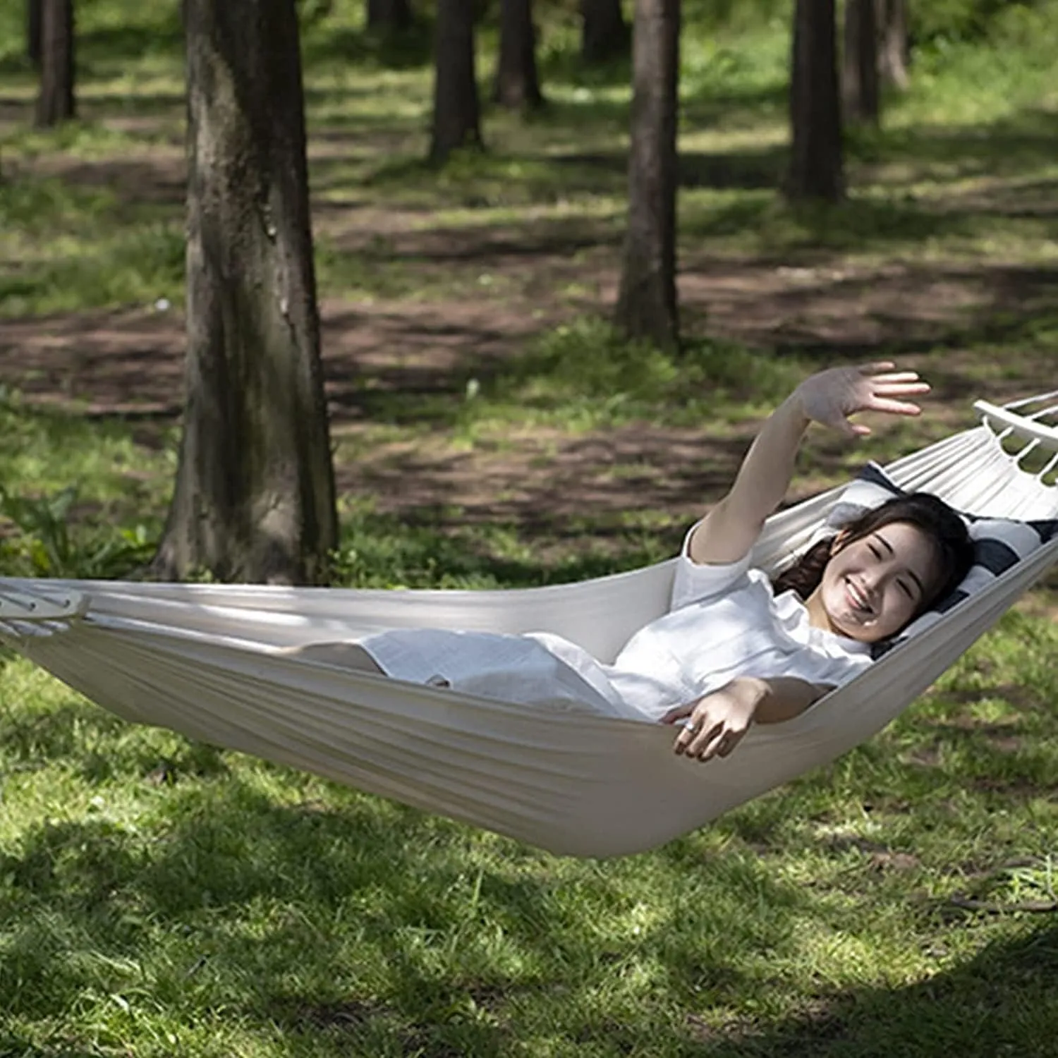 Hammock Hammock White Canvas Outdoor Double Hammock Anti-Rollover Camping Hammock Solid Color 1.9m Double Hammock Terrace Bed Travel Hiking Outdoor Hammock (Color : 190x150cm) (190x150cm)