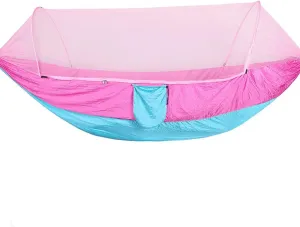 Hammocks Single Or Double Portable Camping Hammock with Mosquito Net Parachute Nylon Fabric Hanging Bed Outdoor Sleeping Garden Hammock Outdoor Hammock