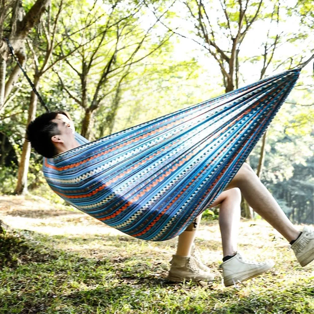 Hamock Hammock Outdoor Camping Quick-Open Single Double Hammock Parachute Cloth Printing Park Camping Hammock Hanmock(Yellow)