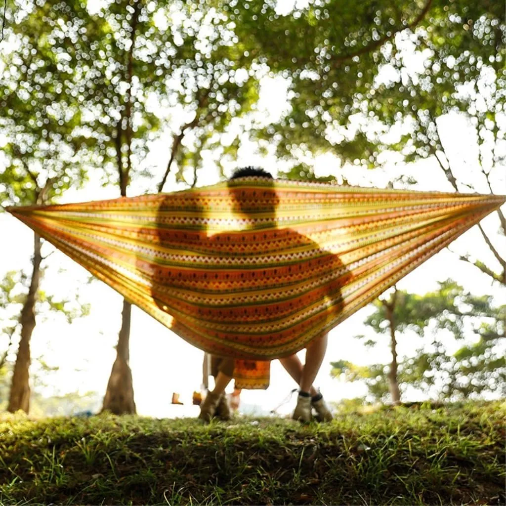 Hamock Hammock Outdoor Camping Quick-Open Single Double Hammock Parachute Cloth Printing Park Camping Hammock Hanmock(Yellow)