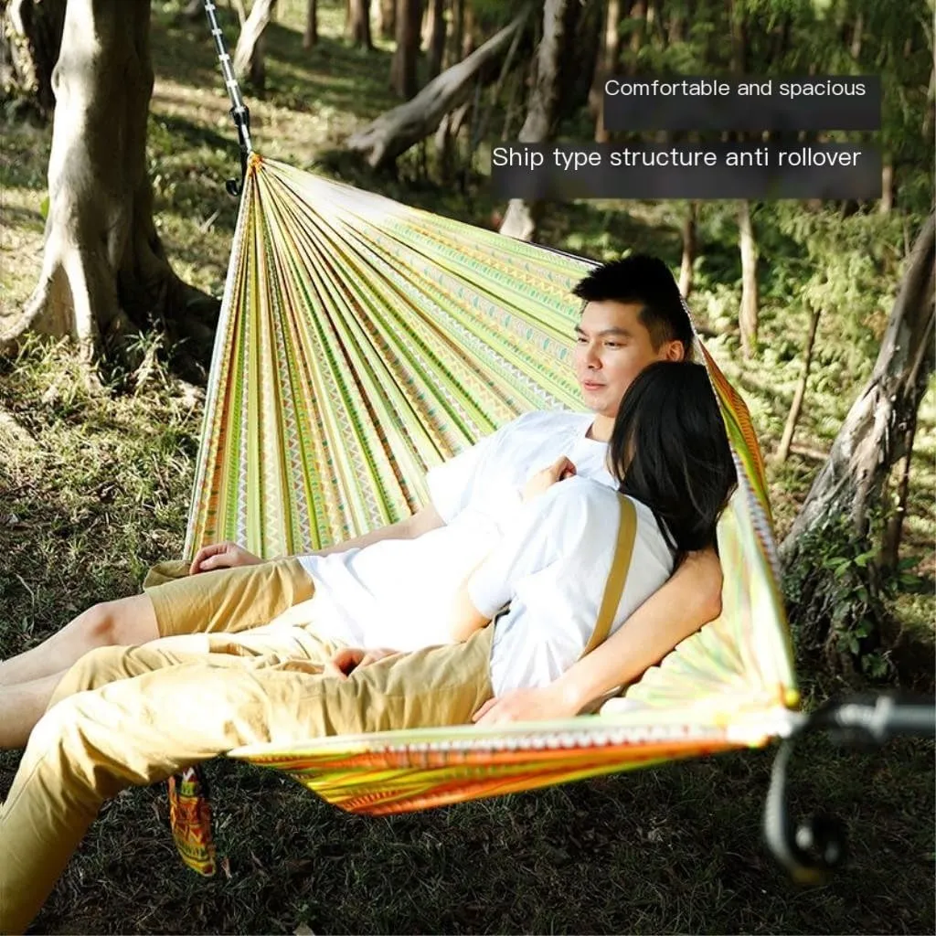 Hamock Hammock Outdoor Camping Quick-Open Single Double Hammock Parachute Cloth Printing Park Camping Hammock Hanmock(Yellow)