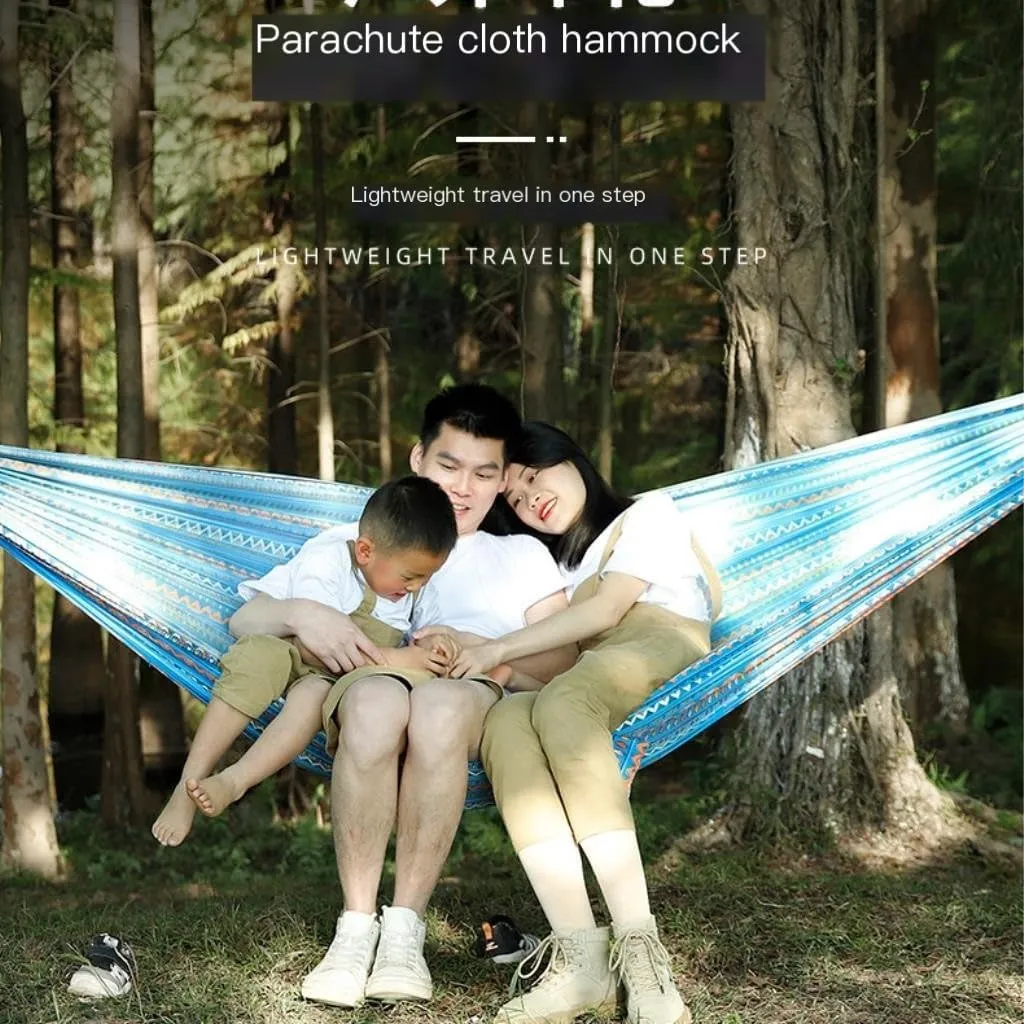 Hamock Hammock Outdoor Camping Quick-Open Single Double Hammock Parachute Cloth Printing Park Camping Hammock Hanmock(Yellow)