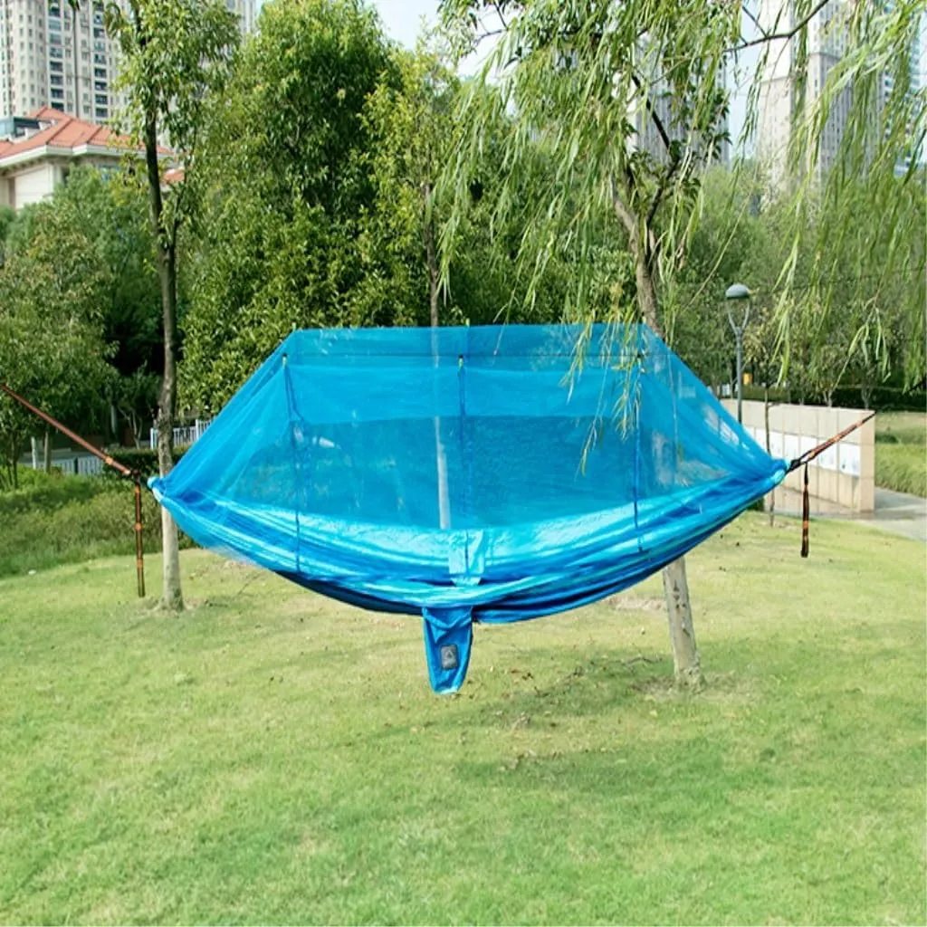 Hamock Mosquito Net Hammock Double Outdoor Anti-Mosquito Parachute Cloth Swing Outdoor Sleeping Hanging Tree Camping Hanmock(Blue,Large)