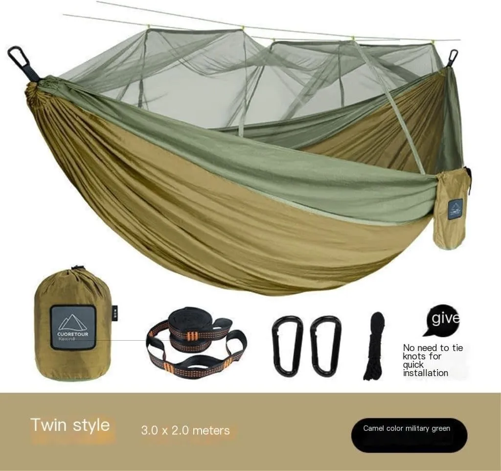 Hamock Mosquito Net Hammock Double Outdoor Anti-Mosquito Parachute Cloth Swing Outdoor Sleeping Hanging Tree Camping Hanmock(Blue,Large)