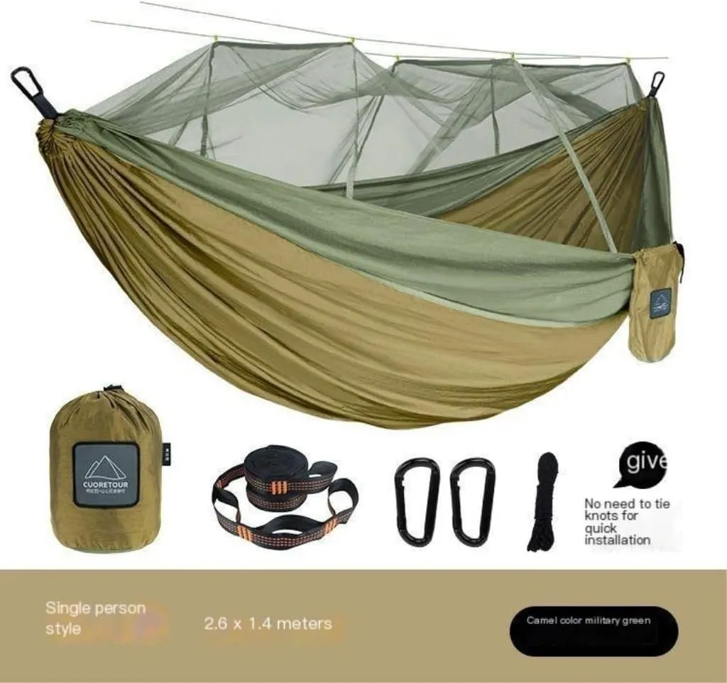 Hamock Mosquito Net Hammock Double Outdoor Anti-Mosquito Parachute Cloth Swing Outdoor Sleeping Hanging Tree Camping Hanmock(Blue,Large)